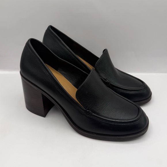 Crown Vintage Shoes - Crown Vintage Black Leather Chunky Loafer Pumps Women's Size 8 M